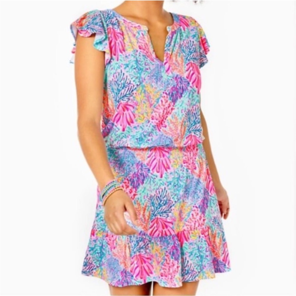 Lilly Pulitzer Ravi romper in Splashdance print  Size L EUC